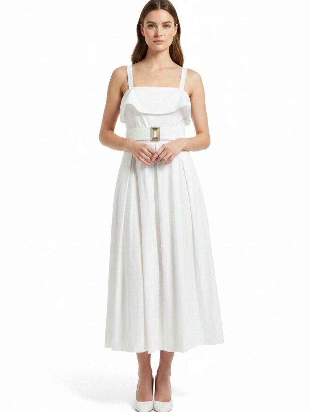Karl Lagerfeld Paris White Dress Women's 4 Midi Belted Wrap Sleeveless NWT